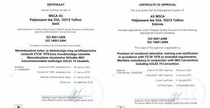 ISO9001 ja ISO14001 juhtimissüsteemide audit oli edukas !